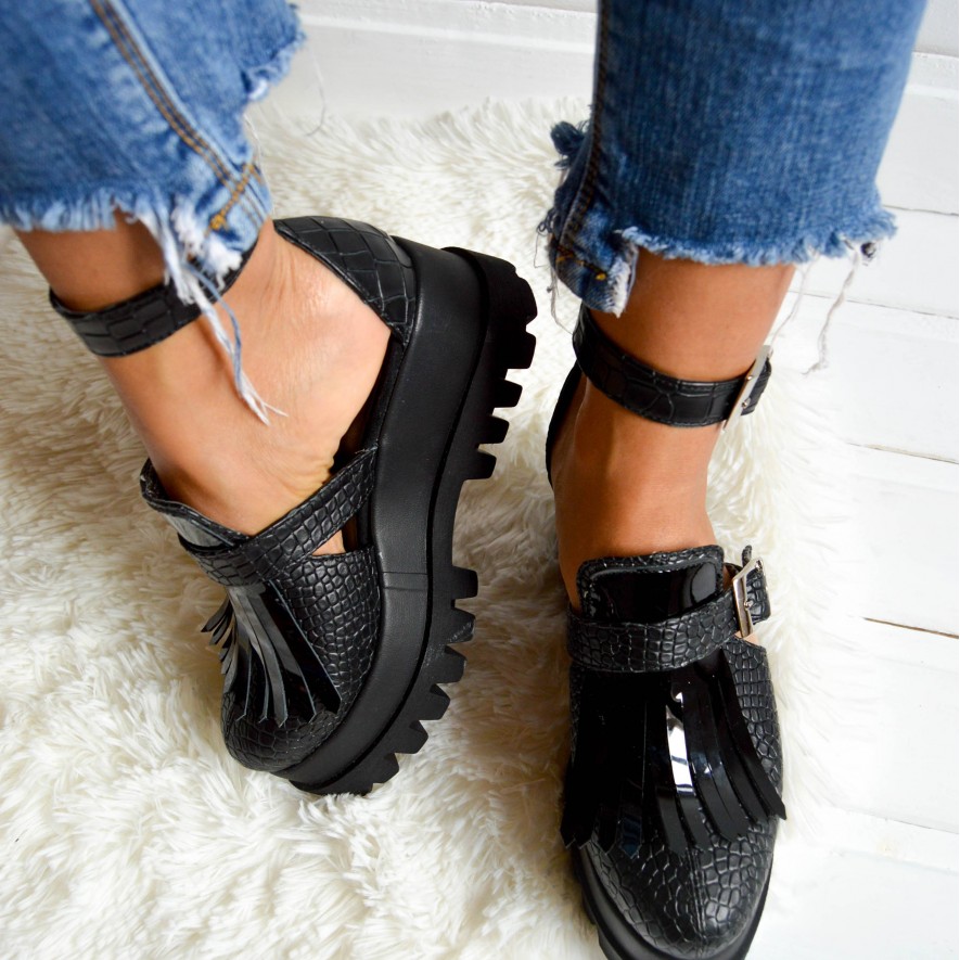 *Pantofi - Amur - Croco Black