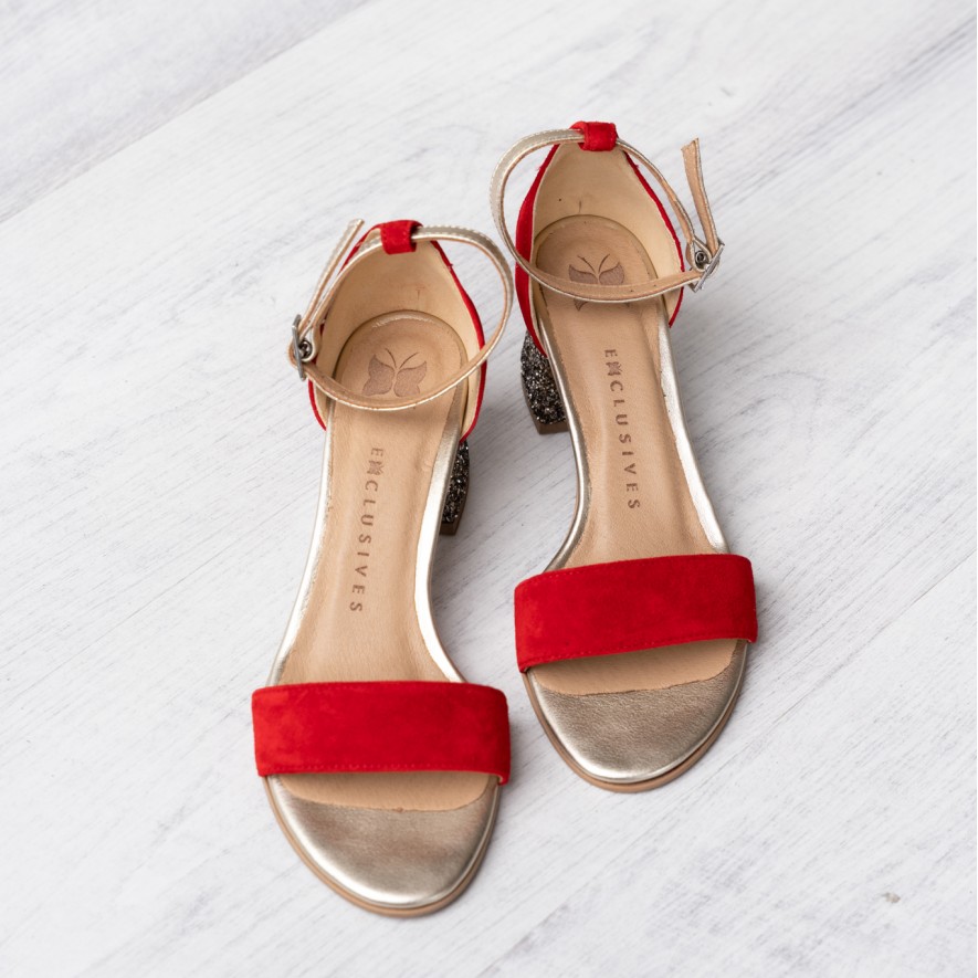 Sandale - Glitter & Leather - Red - 5cm