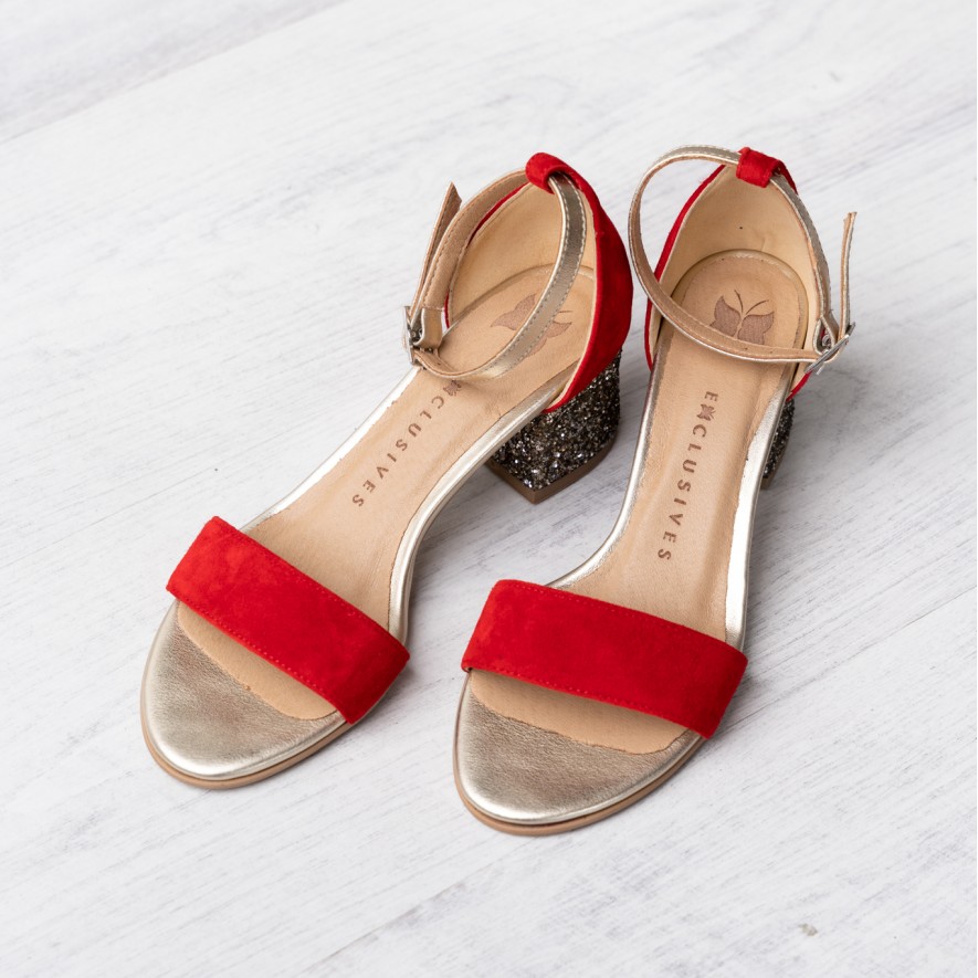 Sandale - Glitter & Leather - Red - 5cm